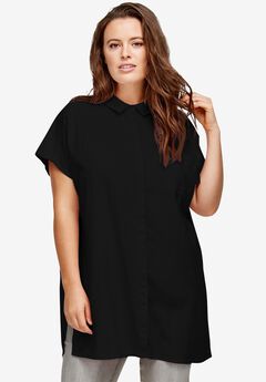 Linen-Blend Button Front Tunic