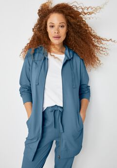 French Terry Long Zip Front Hoodie