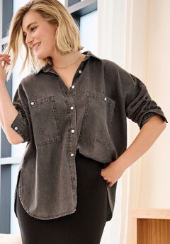 Oversized Button-Front Denim Shirt
