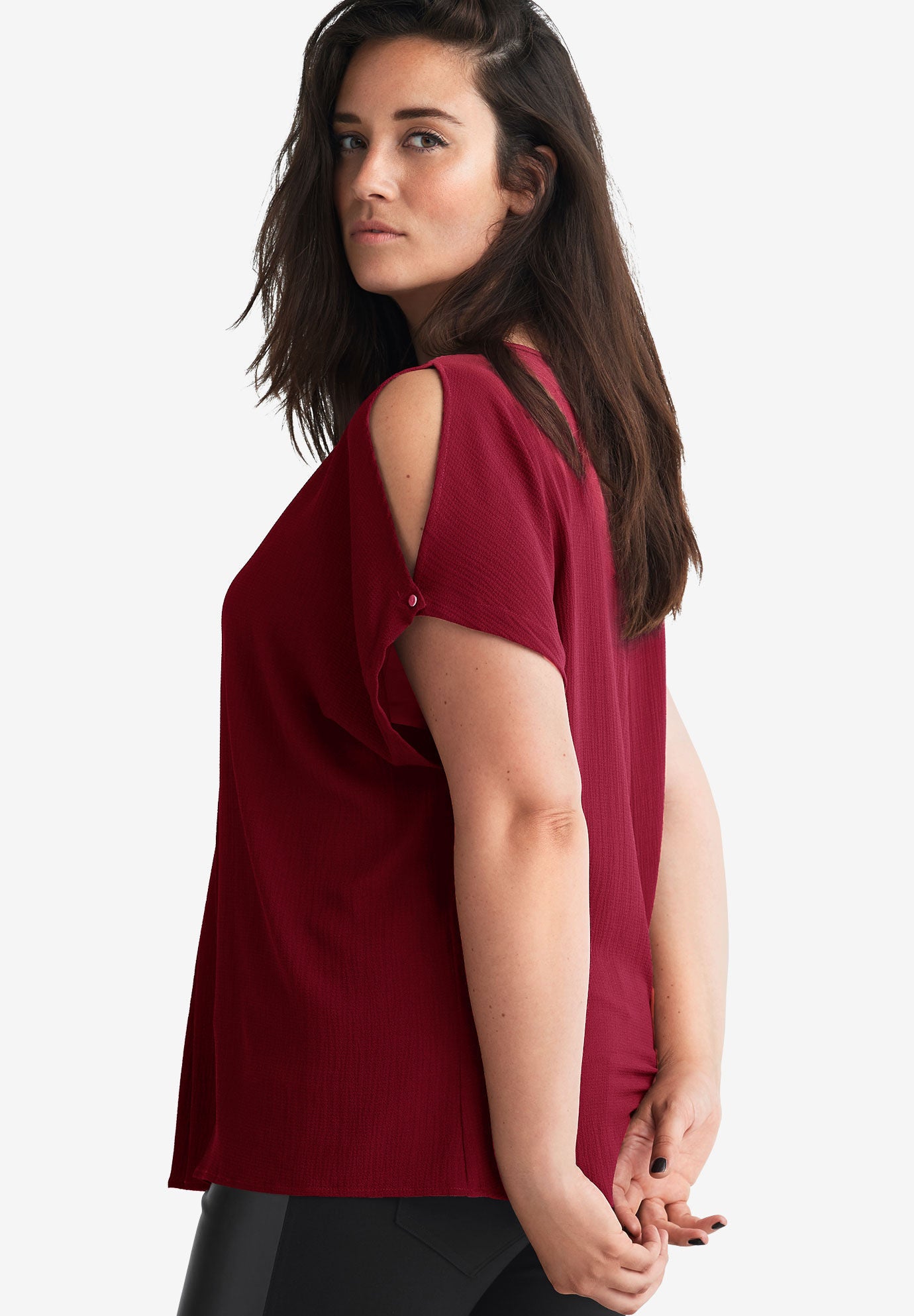 Slit Sleeve Blouse, RICH BURGUNDY, on-hover image number 1