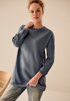 French Terry Lace Trim Sweatshirt Tunic
