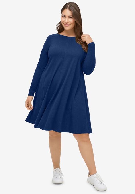 Knit Trapeze Dress, EVENING BLUE, hi-res image number null