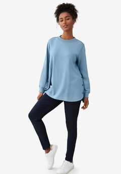 Curved Hem Sweatshirt Tunic With Side Snaps