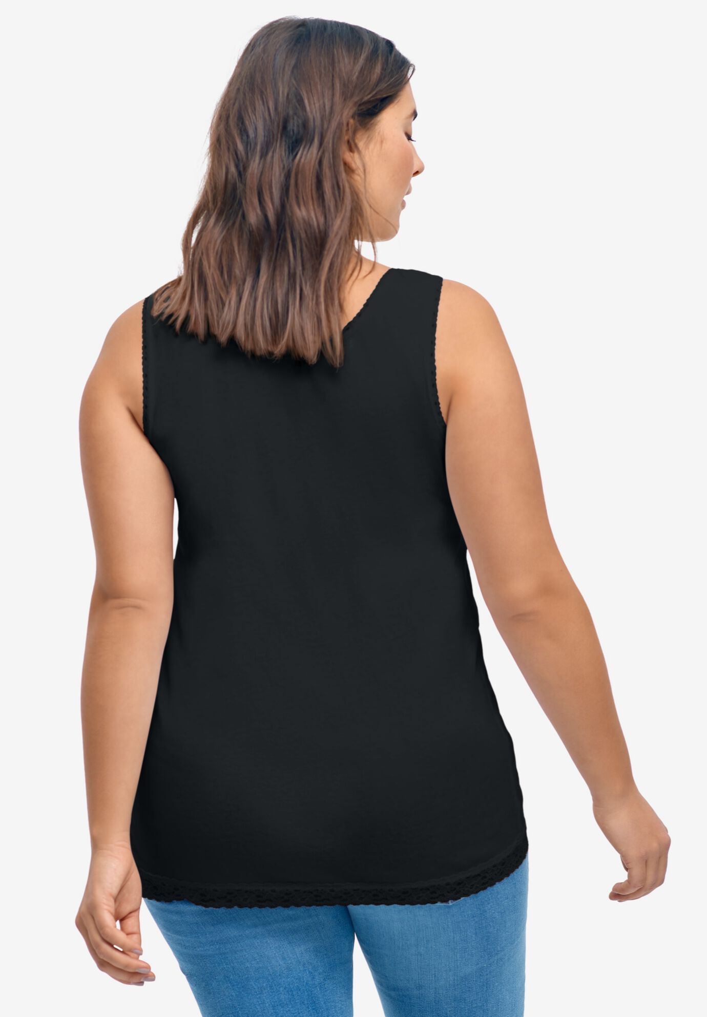 Lace Trim Tank, BLACK, on-hover image number 1