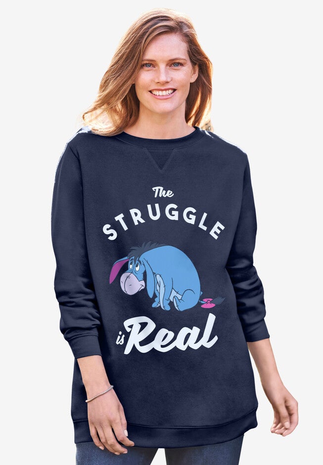 Disney Long-Sleeve Fleece Sweatshirt French Blue Eeyore, NAVY EEYORE, hi-res image number 0