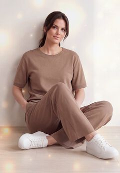 Ellos Studio French Terry Wide Leg Drawstring Elastic Waistband Sweatpants