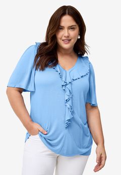 Ruffle Neckline Flutter Sleeve Tunic