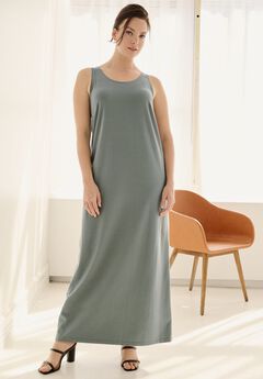 Cotton Spandex Scoop Neck Sleeveless A Line Maxi Dress
