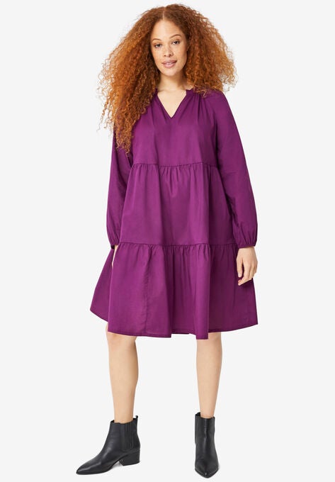 V-Notch Tiered Dress, BOYSENBERRY, hi-res image number null