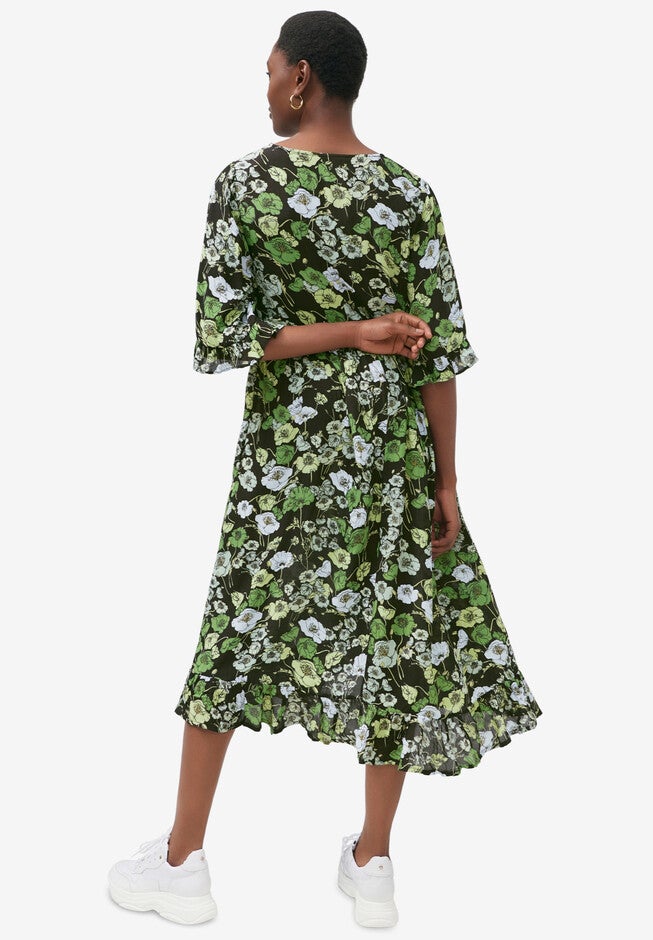 Empire V-Neck Ruffled Dress, , on-hover image number null