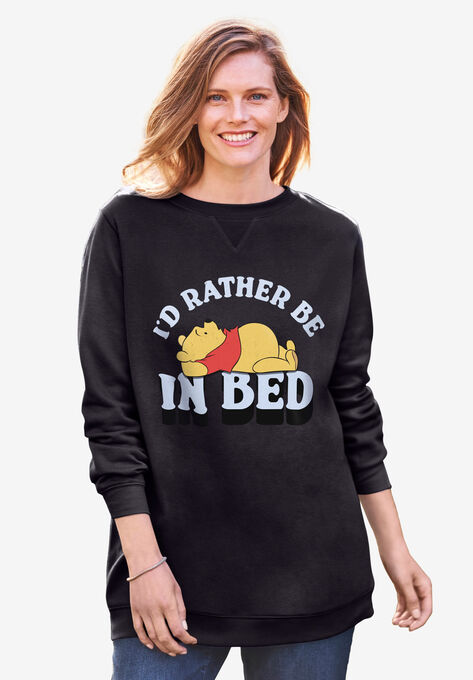 Disney Women's Long Sleeve Fleece Sweatshirt Winnie the Pooh Rather Be In Bed, BLACK POOH BED, hi-res image number null