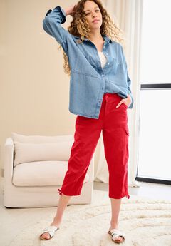 Mid-Rise Stretch Cotton Cargo Capris