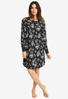 Long Sleeve Henley Sleepshirt, BLACK MULTI FLORAL, hi-res image number null