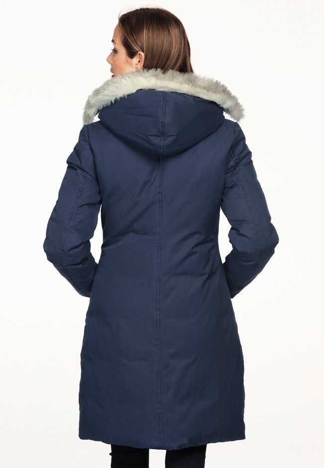 Long Hidden Snap Front Coat with Faux Fur Hood by ellos®, , on-hover image number null