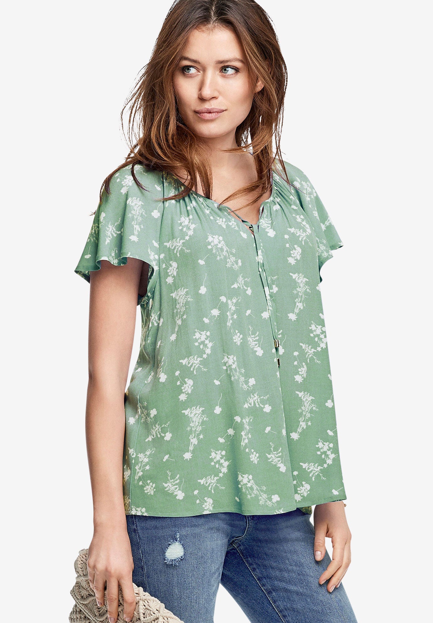 Floral Print Collared Blouse with Flutter Sleeves main image 1