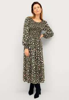 Smocked Bodice Tiered Midi Dress