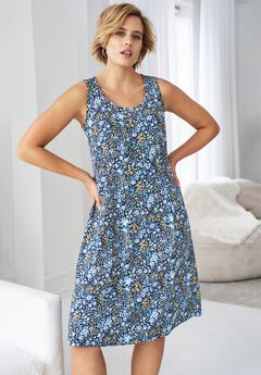 Stretch Jersey Knit Sleeveless Scoop Neck Fit and Flare Dress