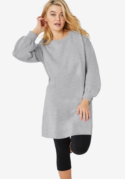 Blouson Sleeve Sweatshirt Tunic Dress, HEATHER GREY, hi-res image number null