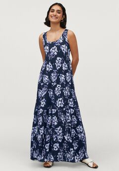Stretch Knit Scoop Neck Sleeveless Tiered Maxi Dress