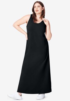 Cotton Spandex Scoop Neck Sleeveless A-Line Maxi Dress