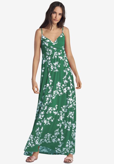 Knit Surplice Maxi Dress, TROPICAL GREEN WHITE PRINT, hi-res image number null