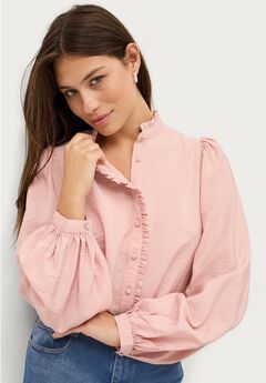 Ruffle Trim Button Front Blouse