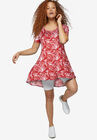Short Sleeve A-Line Knit Dress, RUBY RED WHITE PRINT, hi-res image number null