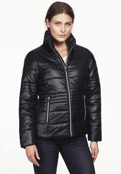 Short Puffer Zip Front Jacket