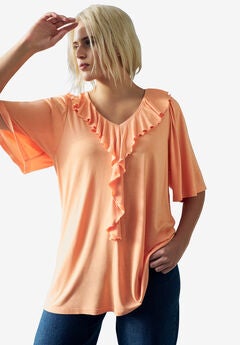 Ruffle Neckline Flutter Sleeve Tunic