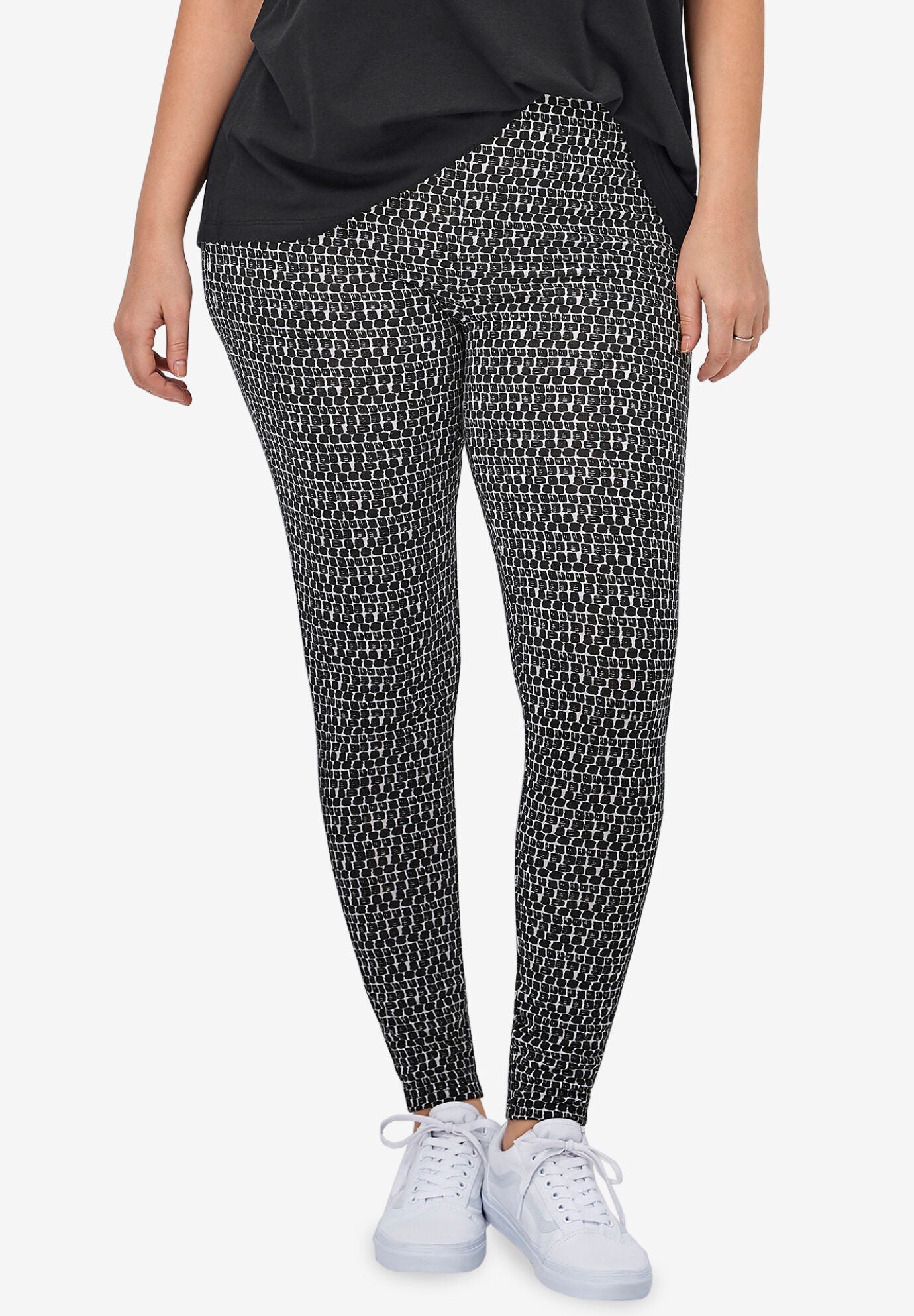 Cotton Spandex Elastic Waist Full Length Leggings, , alternate image number 2