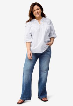 Keyhole Neck Blouse with Crochet Trim