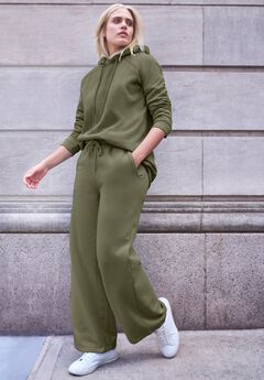 Wide Leg Fleece Sweatpant With Drawstring Waist