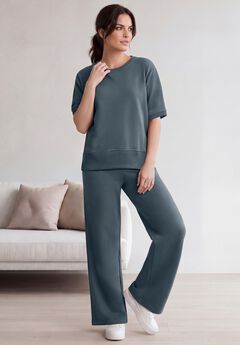 French Terry Wide Leg Sweatpants With Drawstring Elastic Waistband
