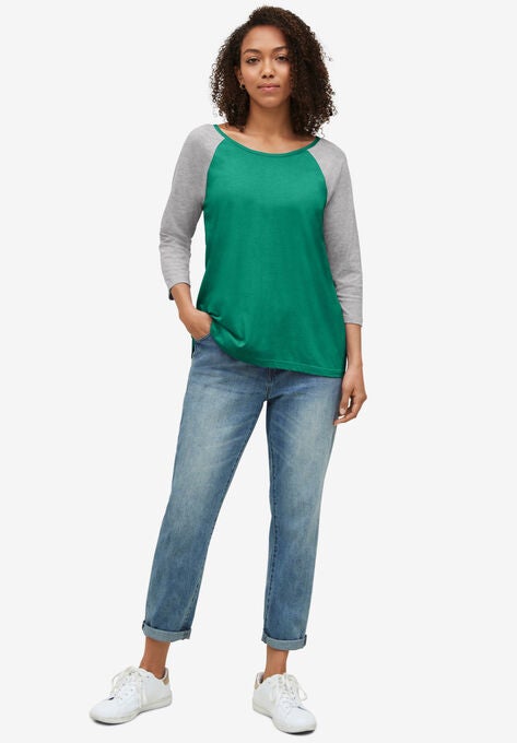 Colorblock 3/4 Sleeve Tee, ULTRAMARINE GREEN HEATHER GREY, hi-res image number null