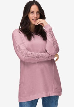 French Terry Lace Trim Sweatshirt Tunic