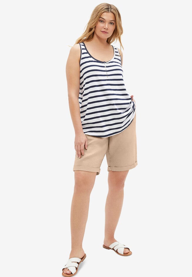 Linen Blend Drawstring Bermuda Shorts, NEW KHAKI, hi-res image number null