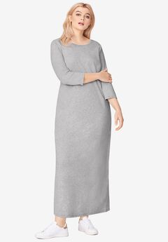 Cotton Spandex Crew Neck 3/4 Sleeve Maxi Dress