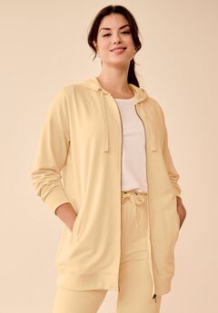 French Terry Long Zip Front Hoodie