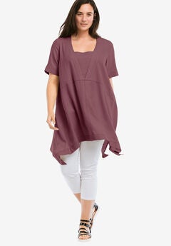 Linen-Blend Hanky Hem Tunic