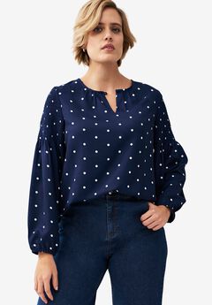 Blouson Sleeve Keyhole Blouse