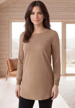 French Terry Sweatshirt Tunic with Shirttail Hem