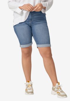 Stretch Denim Mid-rise Bermuda Shorts
