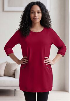 Ellos Studio French Terry Zip-Pocket Long Sleeve Scoopneck Tunic