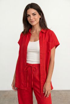 Linen-Blend Button Front Tunic