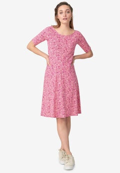 Short Sleeve Fit & Flare Knit Dress