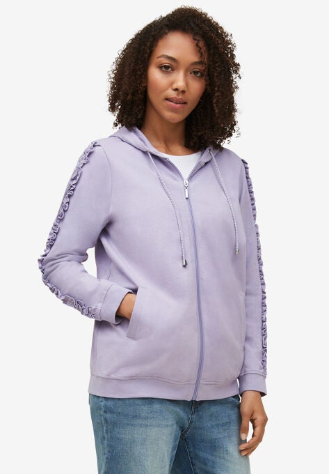Ruffle-Trim Zip-Front Hoodie, JASMINE, hi-res image number null