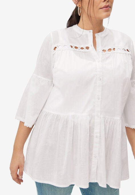 Cutwork Peplum Tunic, , alternate image number null
