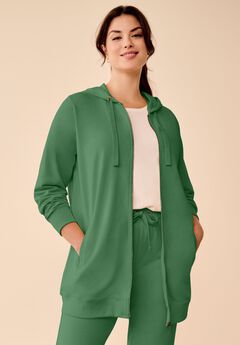 French Terry Long Sleeve Zip-Front Tunic Hoodie