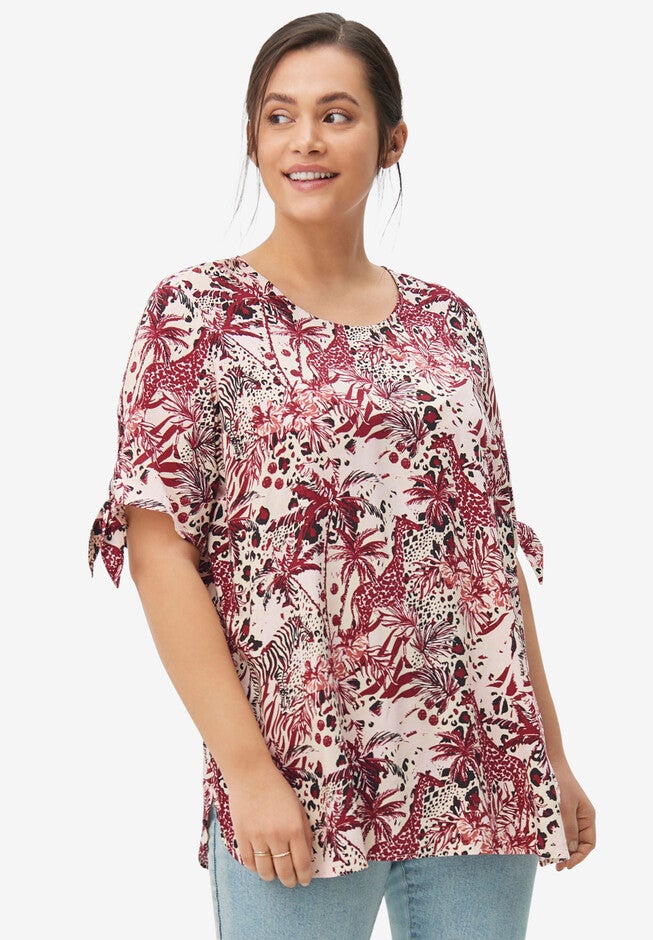 Tie-Sleeve Tunic, PINK MULTI ANIMAL, hi-res image number 0