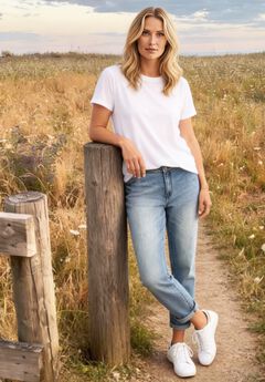 Mid-Rise Stretch 5-Pocket Relaxed Fit Boyfriend Jeans